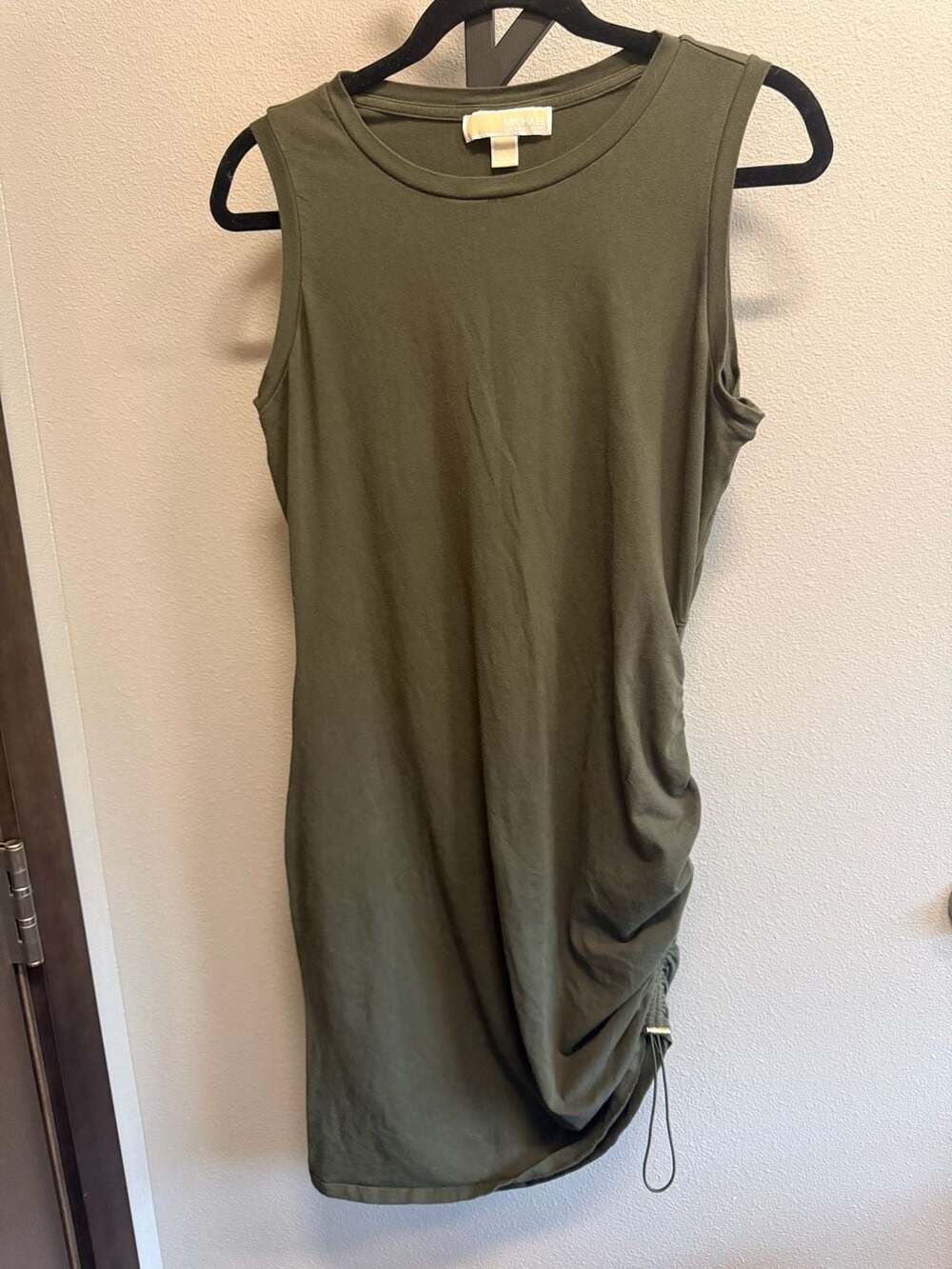 Michael Michael Kors Ruched Tank Dress Size L Green Sleeveless Bodycon